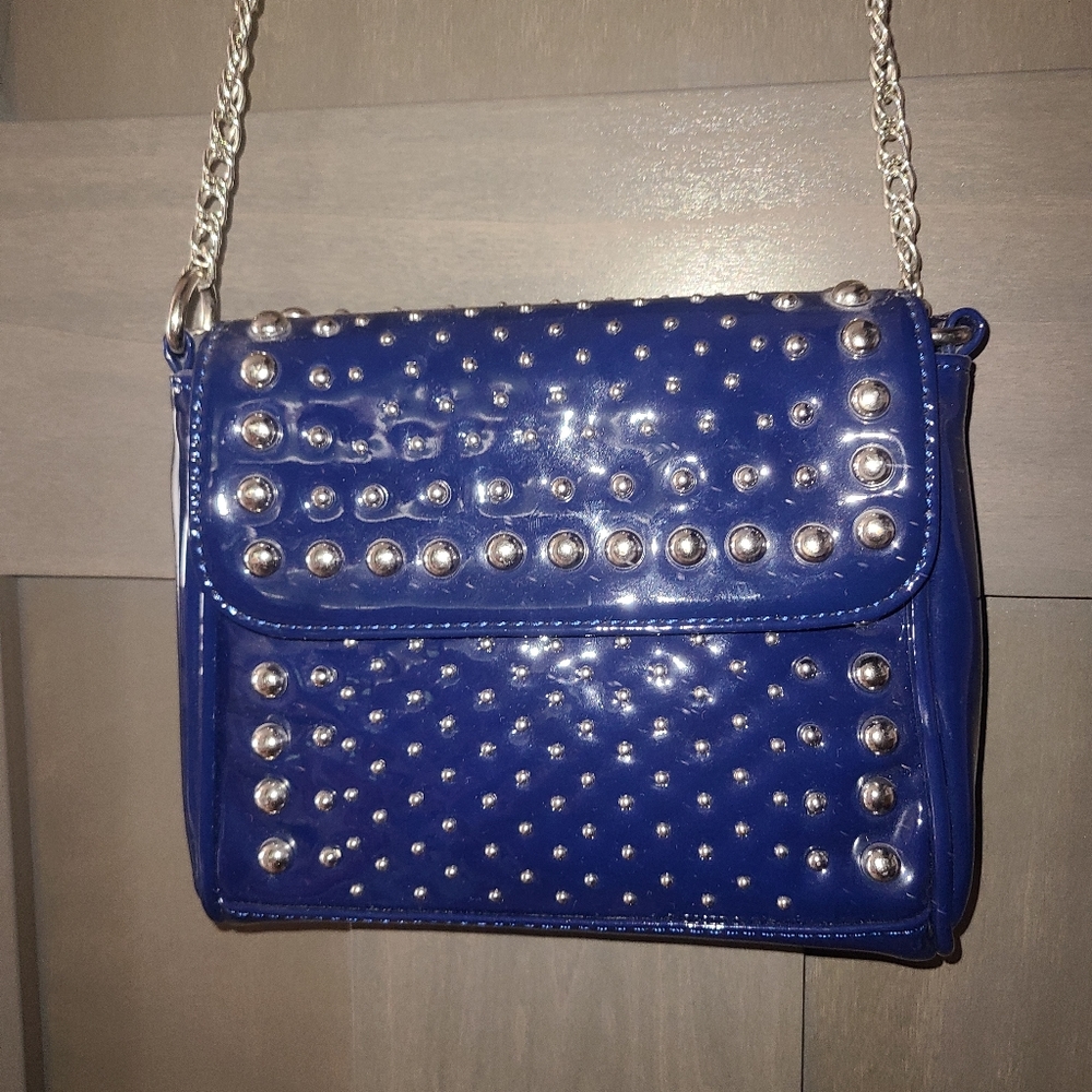 Blue handbag, crossbody, clutch, small